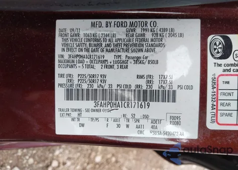 2012 Ford Fusion Se from USA, damaged, VIN 3FAHP0HA1CR171619